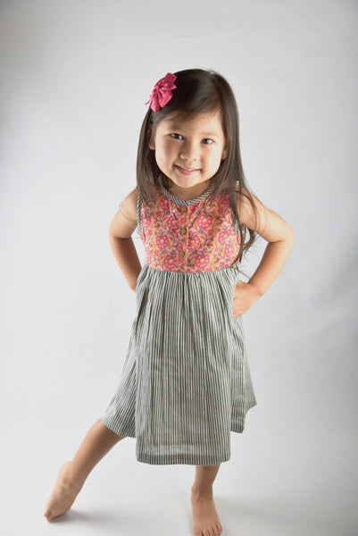 Floral And Grey Pin Stripe Dress Dress Yo Baby Wholesale 