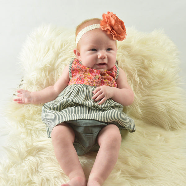 Floral And Grey Pin Stripe Dress With Matching Bloomer Dress Yo Baby Wholesale 
