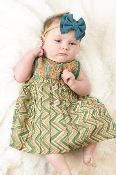 Floral & Chevron Shift Dress With Diaper Cover Set Dress Yo Baby Wholesale 