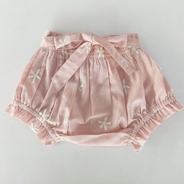 Floral Embroidery Blush Color Shorts-Style Diaper Cover With Belt Yo Baby India 