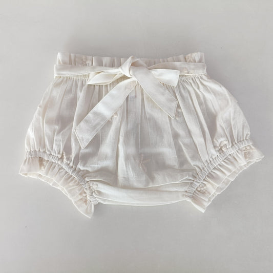 Floral Embroidery Off-White Color Shorts-Style Diaper Cover With Belt Yo Baby India 