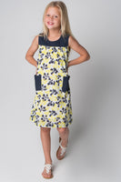 Floral Navy & Yellow Apron Style Dress Dress Yo Baby Wholesale 