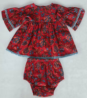 Floral Print Bell-Sleeves Gathered Dress dress & diaper cover Yo Baby India 