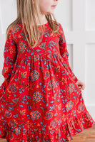 Floral Print Bottom Ruffle Long-Sleeves Gathered Dress dress & diaper cover Yo Baby India 