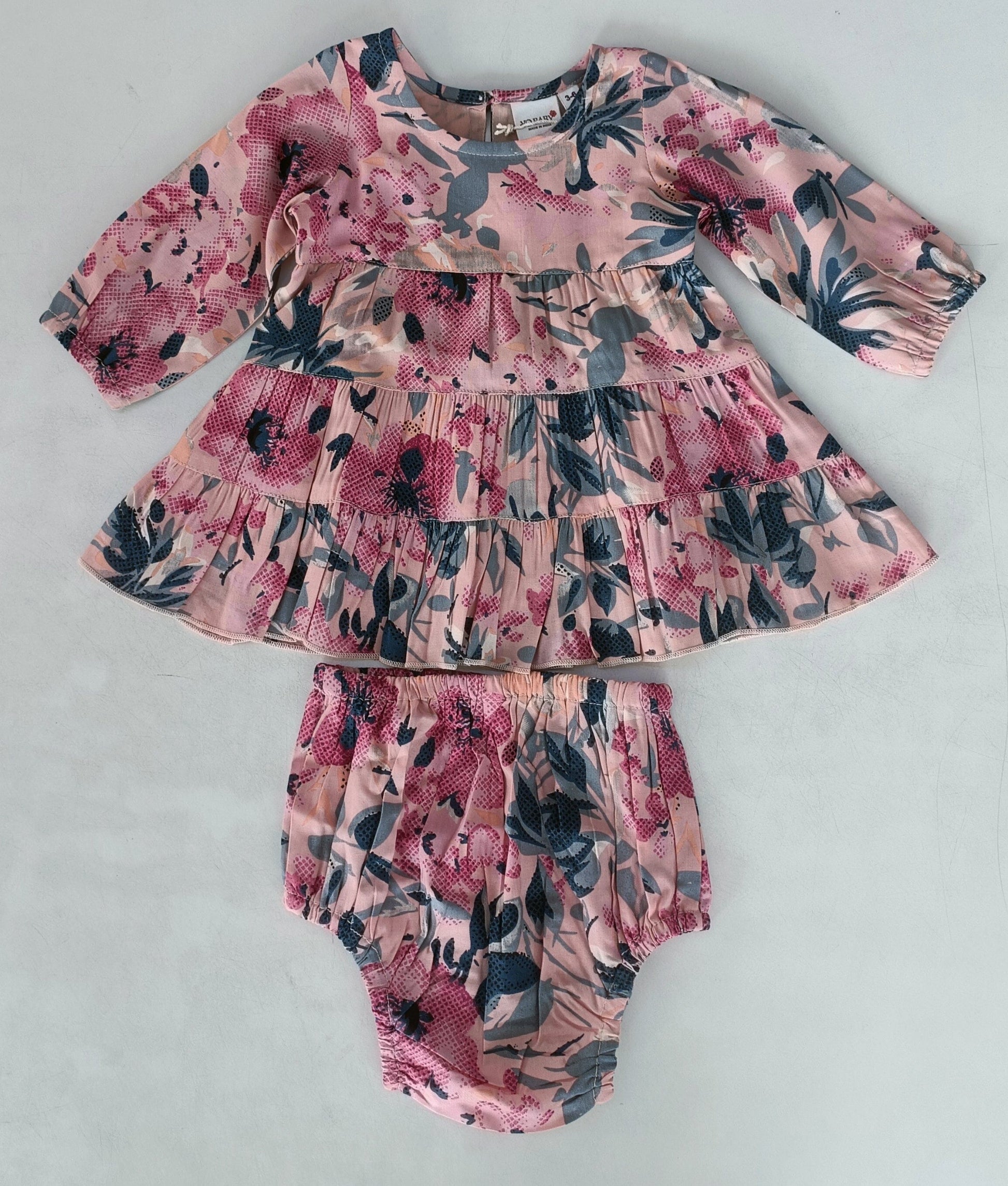 Floral Printed Long Sleeve Dress & Diaper Cover Set dress & diaper cover Yo Baby India 