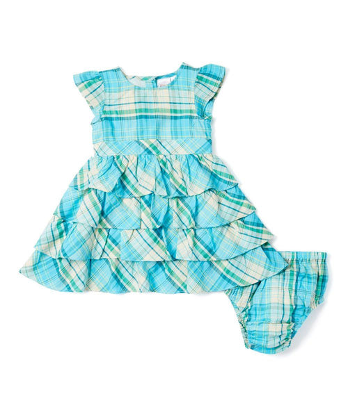 Gingham Ruffle Dress & Diaper Cover Set Sun Dress Yo Baby Wholesale 
