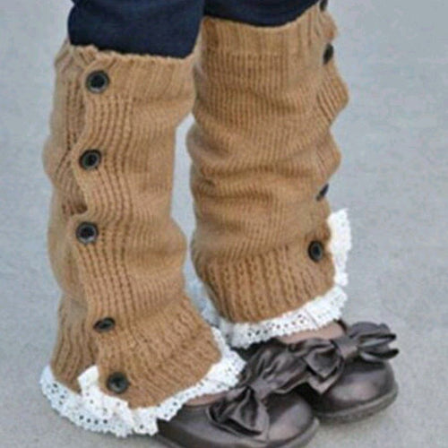 Girls Laced Knitted Wool Leg Warmers