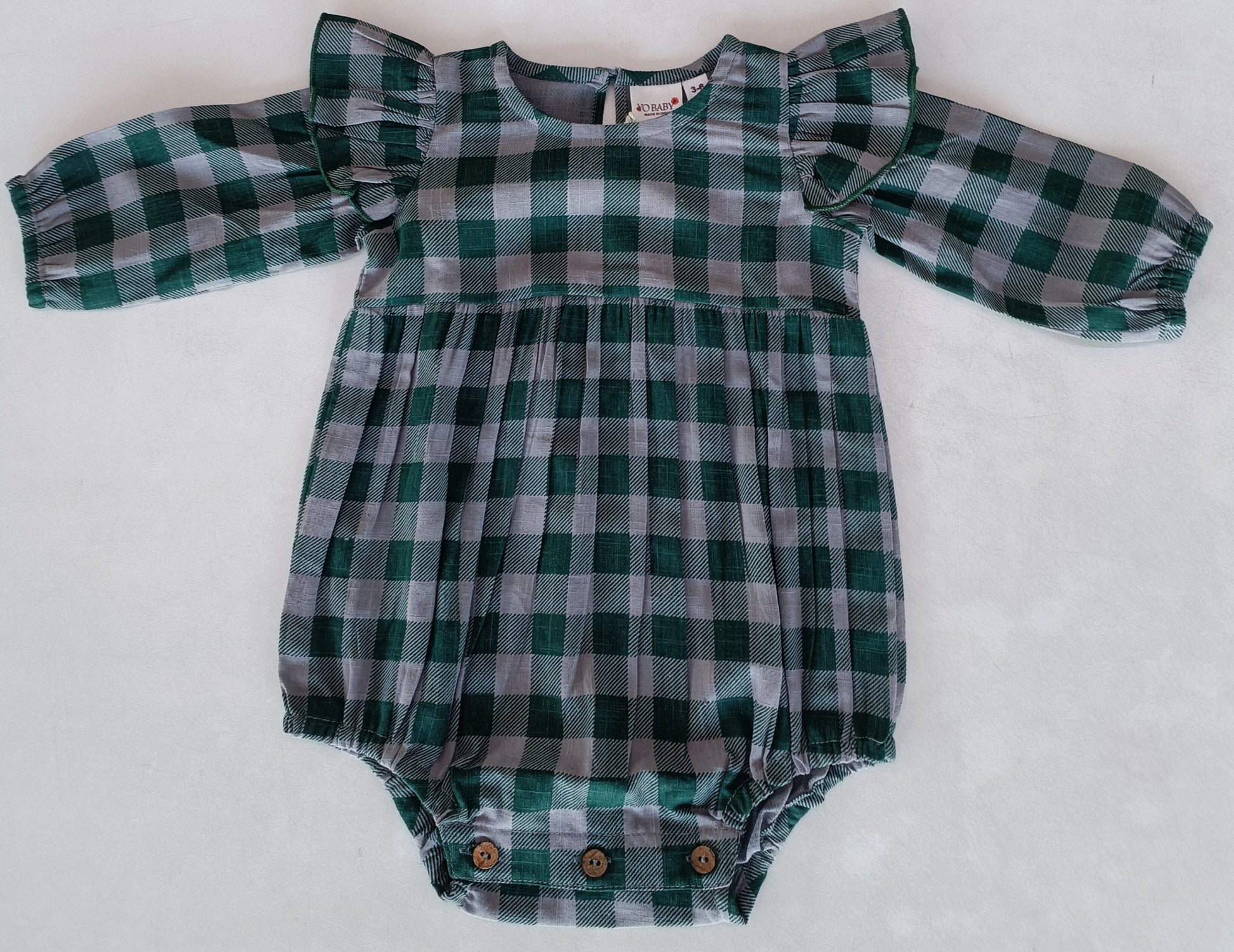 Green Checkered Print Long Sleeve Baby Romper romper Yo Baby India 