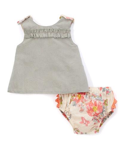 Grey and Peach Vintage Rose 2pc.set Top and Bottom 2-pc. set Yo Baby Wholesale 