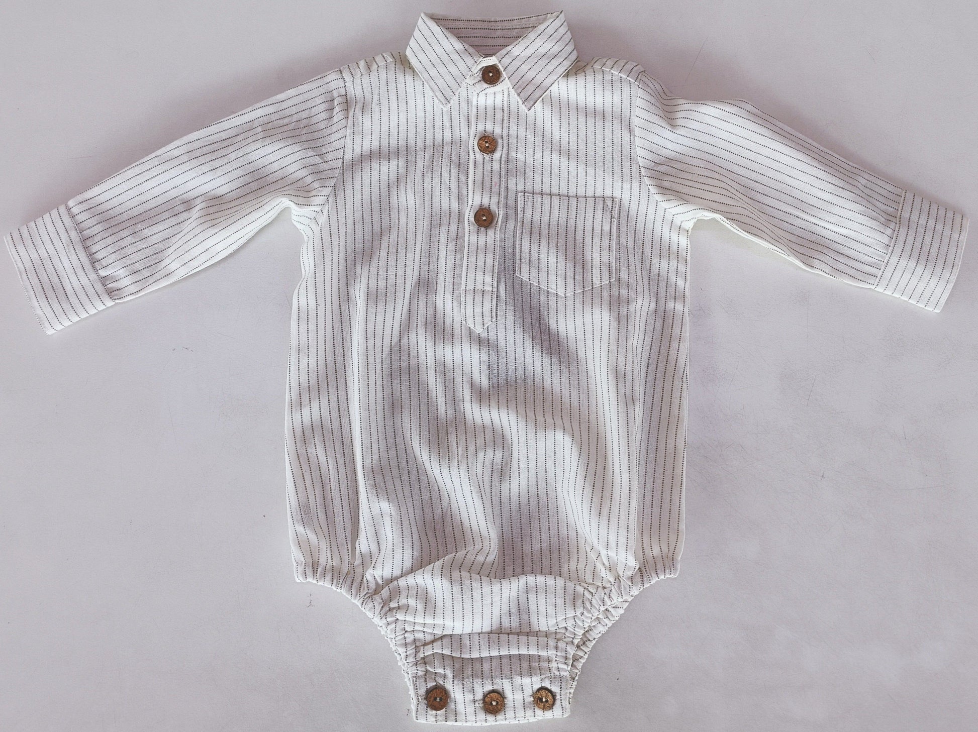 Grey Dot Stripes Print Long Sleeve Baby Romper romper Yo Baby India 