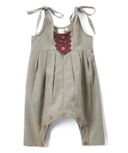 Grey Infant Jumpsuit with Burgundy Lace Detail
