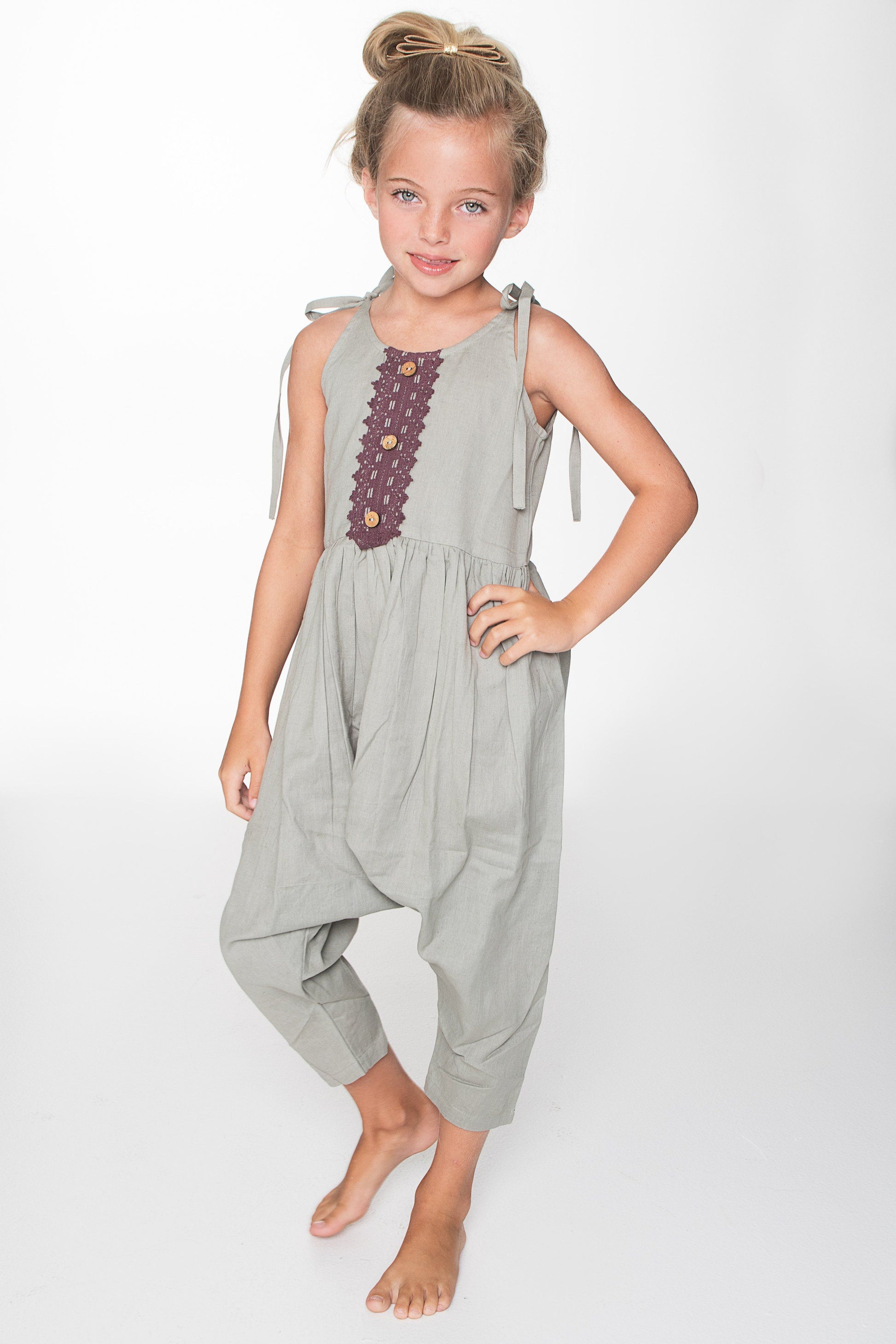 Grey Jumpsuit with Lace Detail Jump Suit Yo Baby Wholesale 