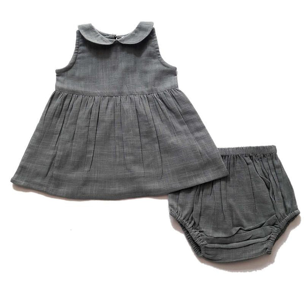 Grey Peter-Pan Collar Dress & Diaper Cover Dress Yo Baby Wholesale 