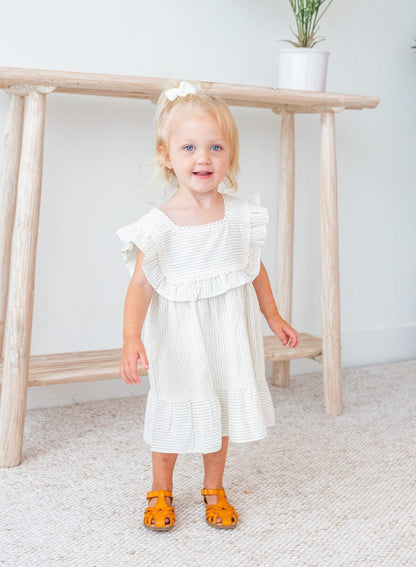 Grey Stripes Square Neck Lace Dress and Bloomers - Main Image