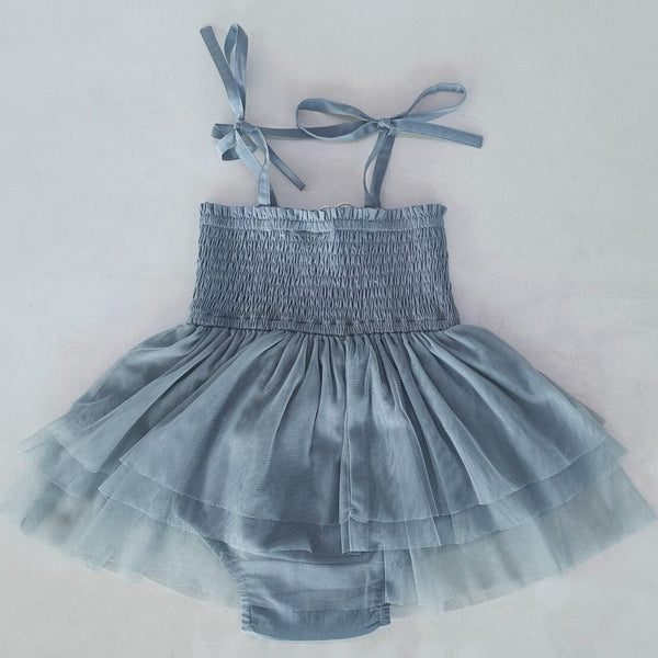 Grey Tulle Solid Color Infant Ruffle Romper Dress Yo Baby India 