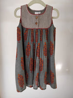 Grey with Red Orange Floral Print with Pinstripe Quilted Yoke Detail Dress Dress Yo Baby Wholesale 