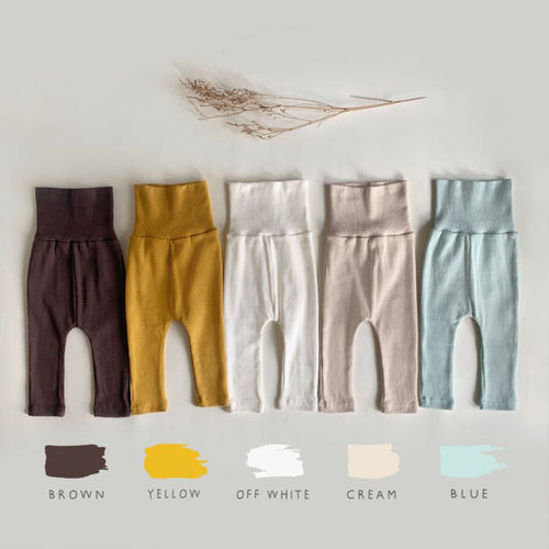 High Waisted Ribbed Knit Pants – Soft Cotton Elastic Waist Kids Pants