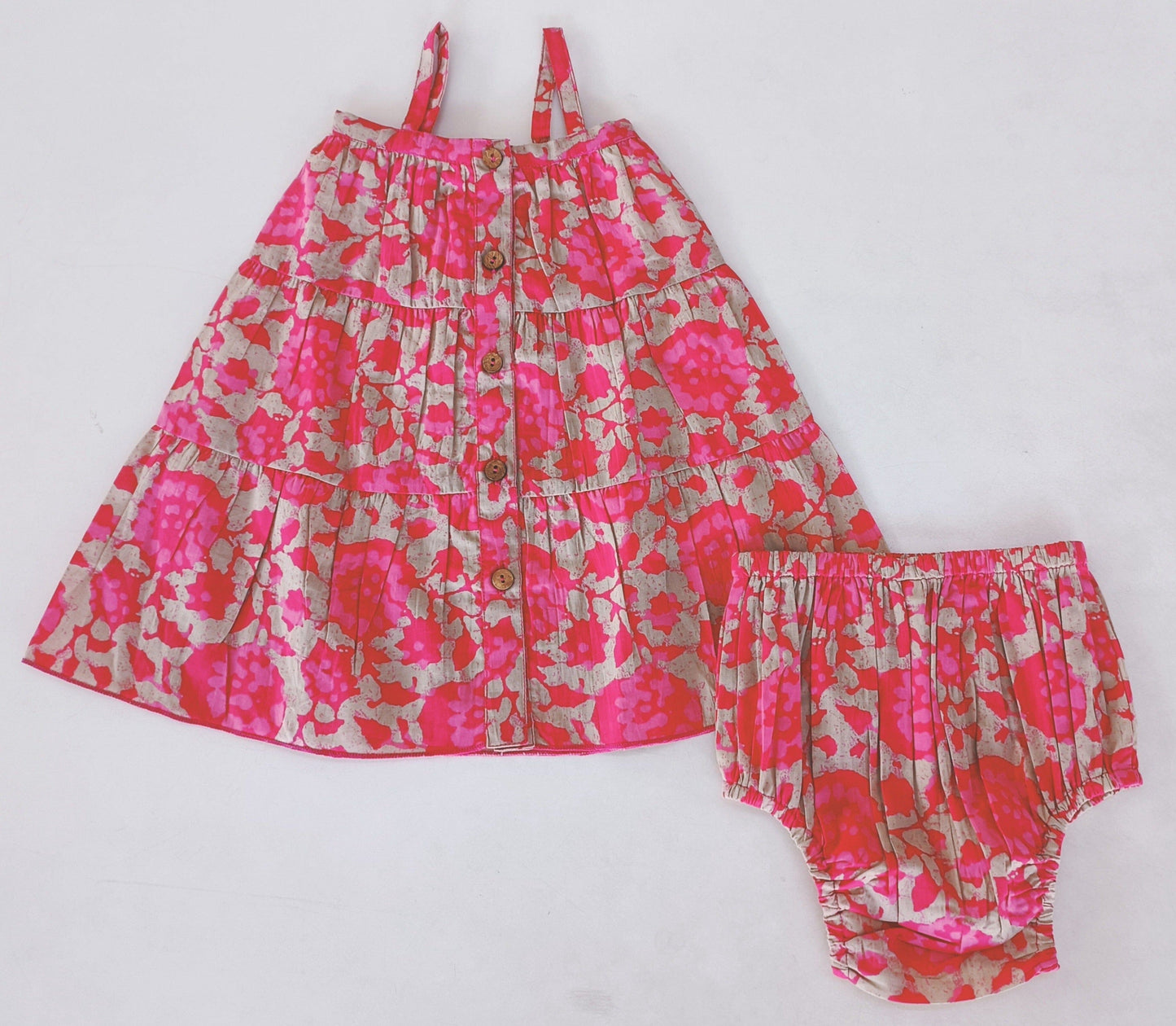 Hot Pink Floral Printed Tiered Dress and Bloomers Yo Baby India 