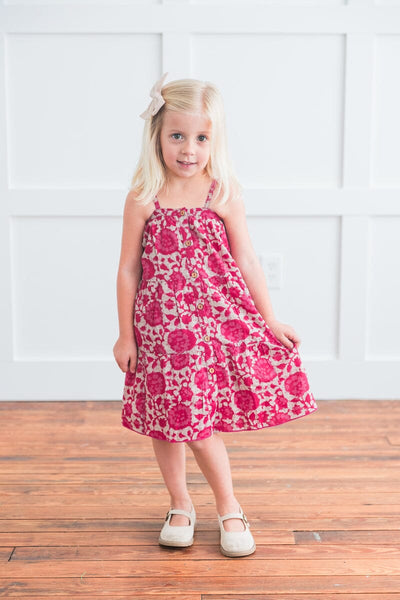 Hot Pink Floral Printed Tiered Dress dress & diaper cover, DRESS Yo Baby India 