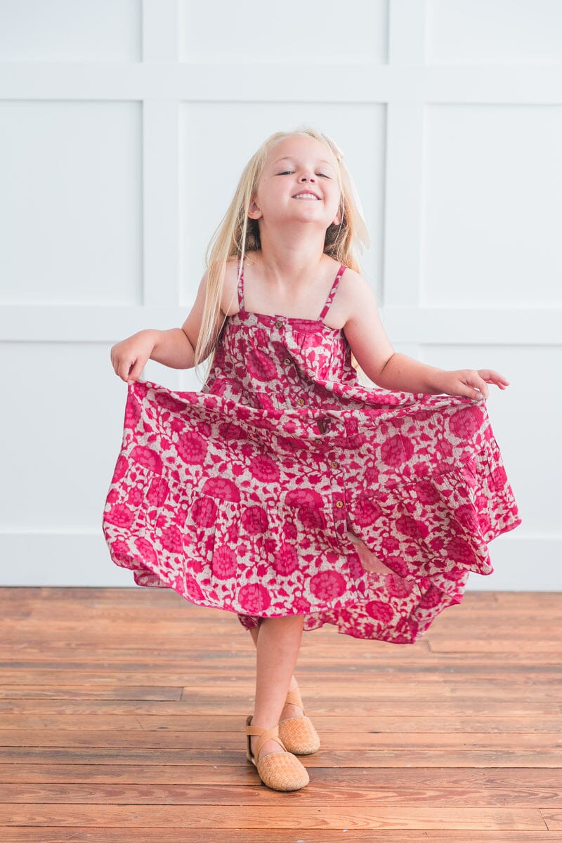 Hot Pink Floral Printed Tiered Dress Yo Baby India