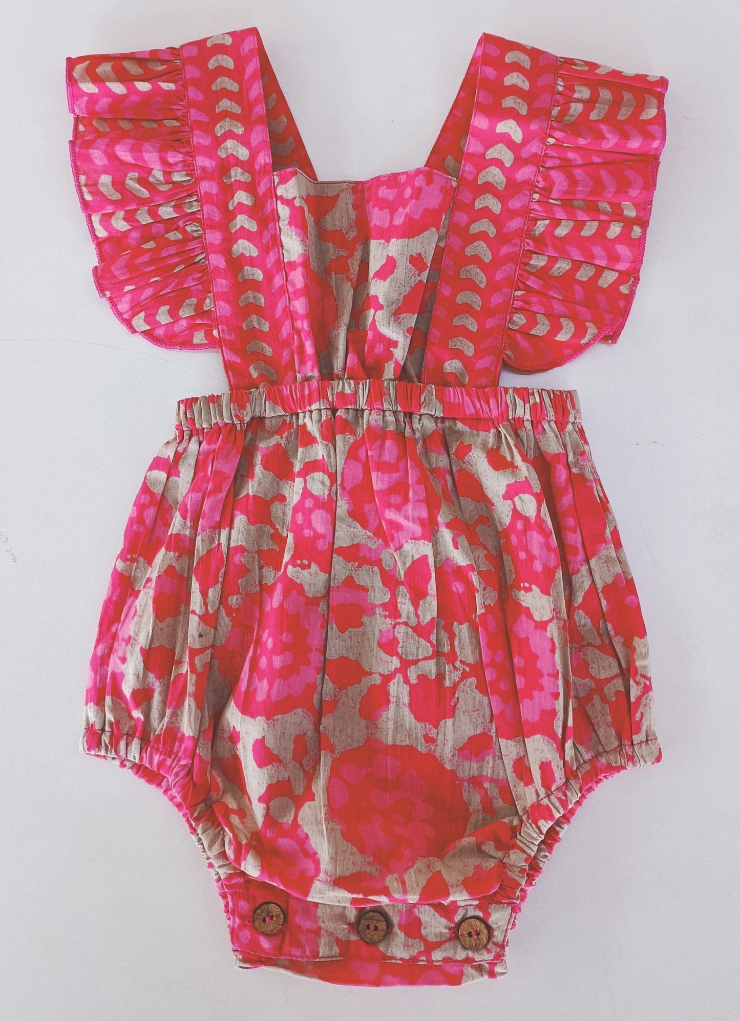 Hot-Pink Floral Ruffled Racer-Back Romper romper Yo Baby India 