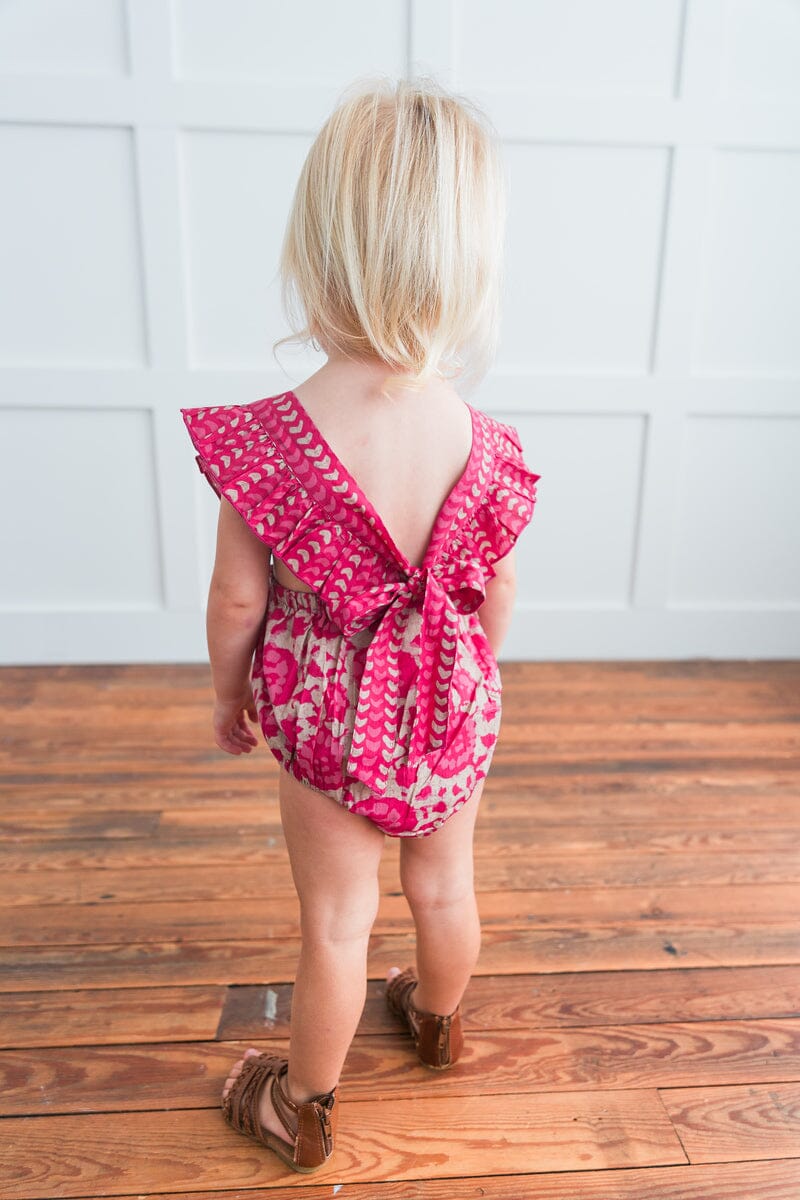 Hot-Pink Floral Ruffled Racer-Back Romper romper Yo Baby India 