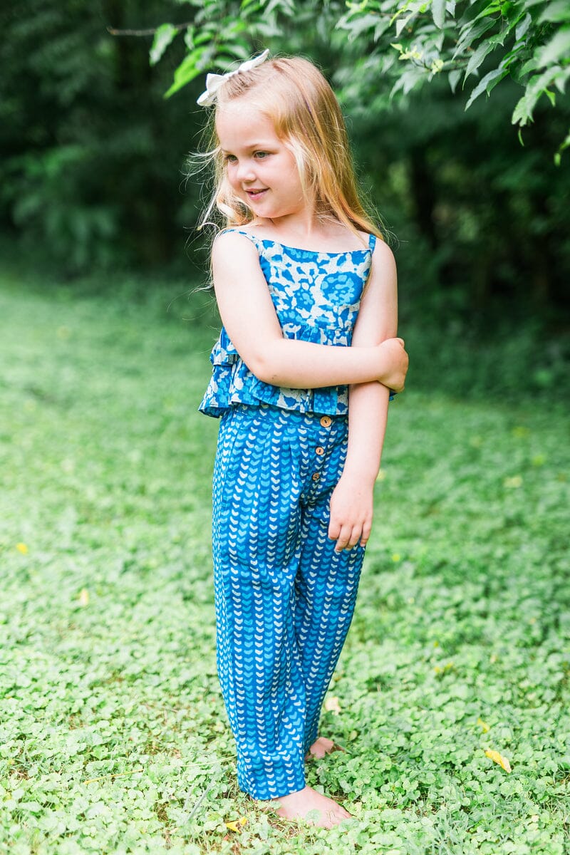 Indigo Floral Print Top & Pant Set TOP & PANTS SET Yo Baby India 