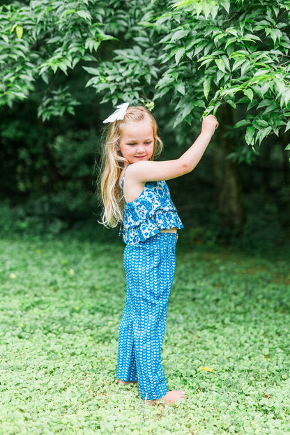 Indigo Floral Print Top & Pant Set TOP & PANTS SET Yo Baby India 