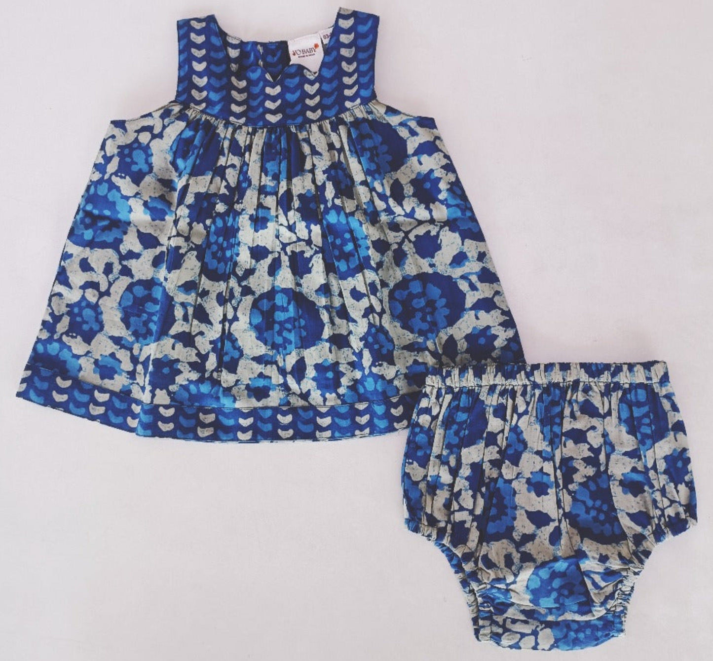 Indigo Floral Printed Dress and Bloomer Set dress & diaper cover Yo Baby India 