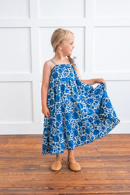 Indigo Floral Printed Tiered Dress Dress Yo Baby India 