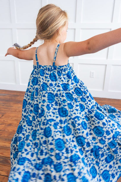 Indigo Floral Printed Tiered Dress Dress Yo Baby India 