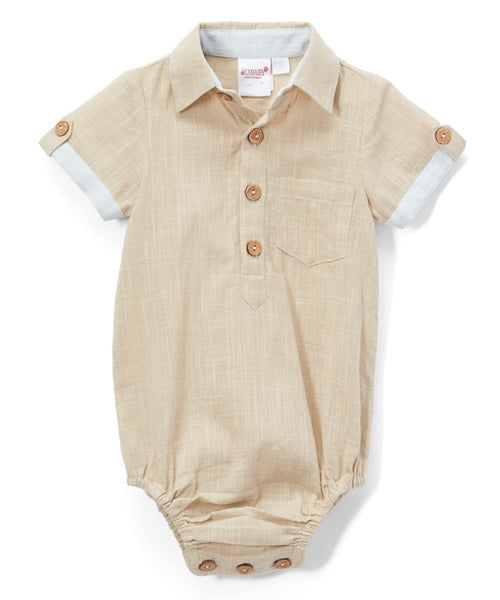Infant Half-Sleeve Shirt Romper - Khaki diaper covers Yo Baby Wholesale 