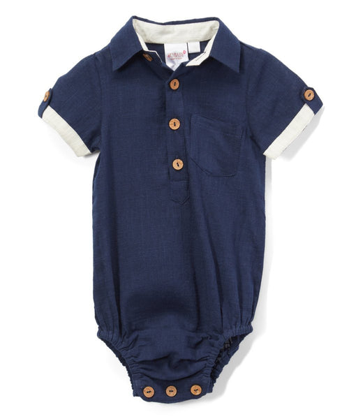Infant Half-Sleeve Shirt Romper - Navy diaper covers Yo Baby Wholesale 