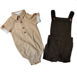 Infant Romper-Shirt and Overalls Set - Beige & Olive Boys Yo Baby Wholesale 