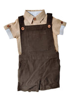 Infant Romper-Shirt and Overalls Set - Beige & Olive Boys Yo Baby Wholesale 