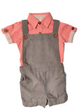 Infant Romper-Shirt and Overalls Set - Coral & Grey Boys Yo Baby Wholesale 