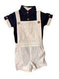 Infant Romper-Shirt and Overalls Set -Navy & Ivory Boys Yo Baby Wholesale 