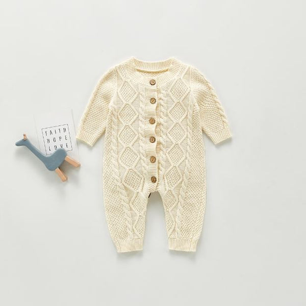 Ivory Cable Knit Sweater-Romper - Unisex Dress Yo Baby Wholesale 