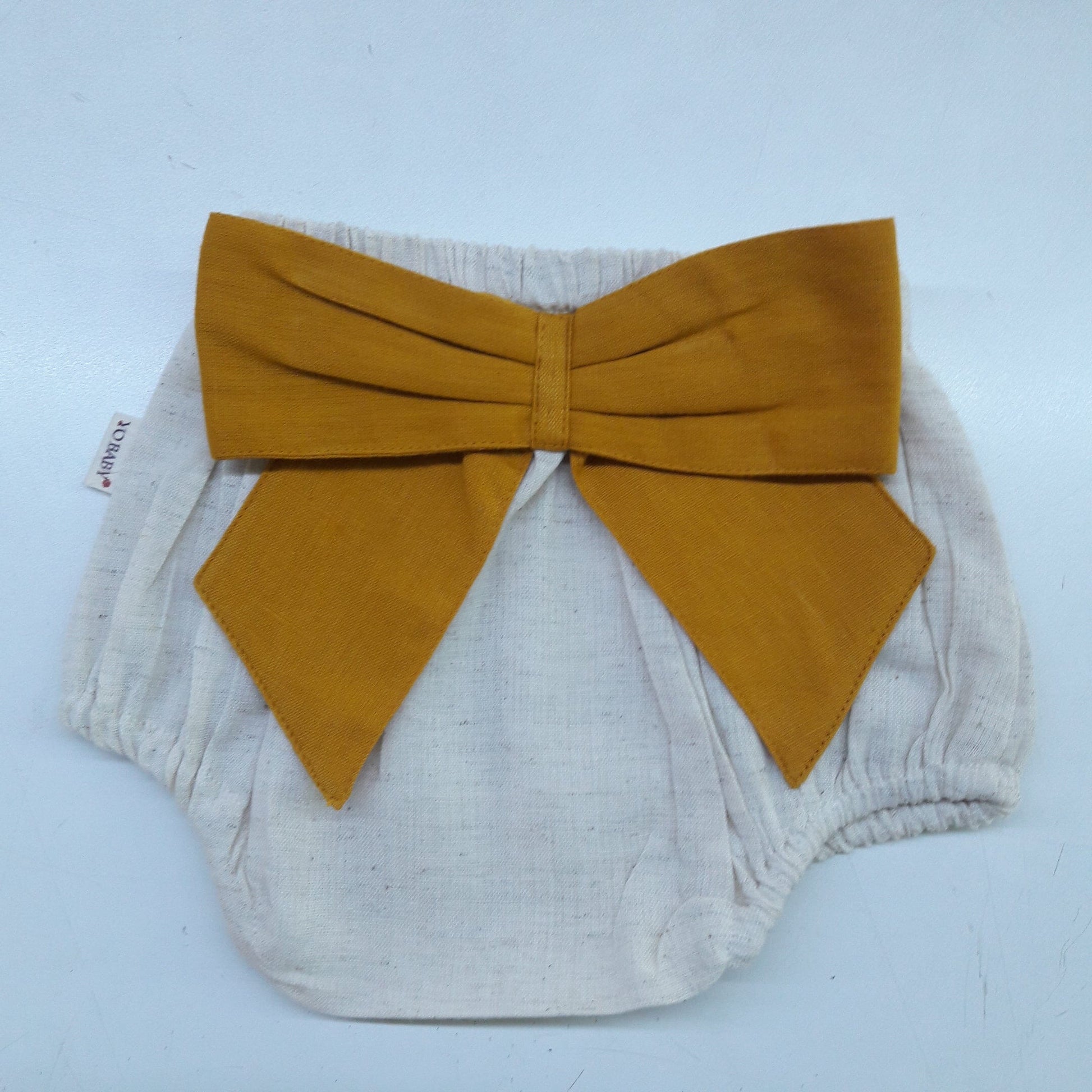 Ivory Diaper Cover with Mustard Bows Diaper Cover Yo Baby India 