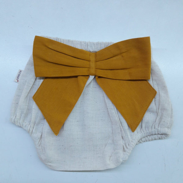 Ivory Diaper Cover with Mustard Bows Diaper Cover Yo Baby India 