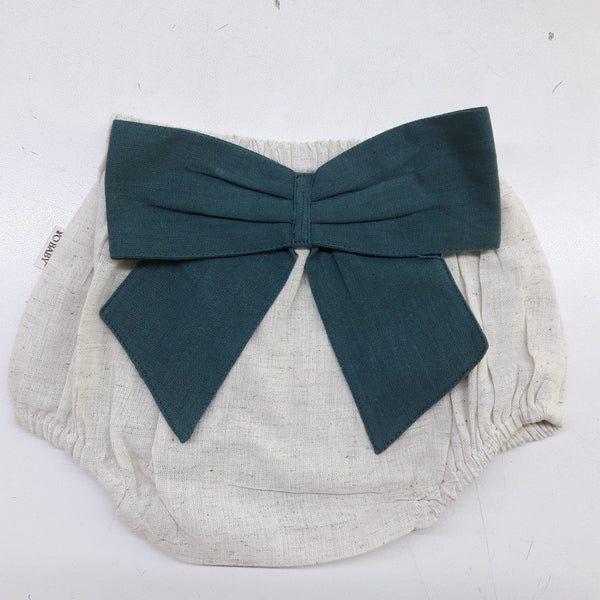 Ivory Diaper Cover with Teal Green Bows short Yo Baby India 