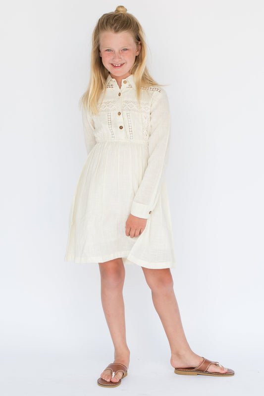 Ivory Net & Lace Detail Shirt-Dress Dress Yo Baby Wholesale 