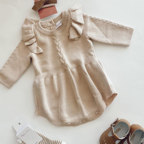 Ivory Ruffle Sweater Romper Dress