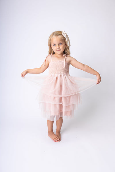 Light Pink Tulle Solid Color Ruffle Dress Dress Yo Baby India 