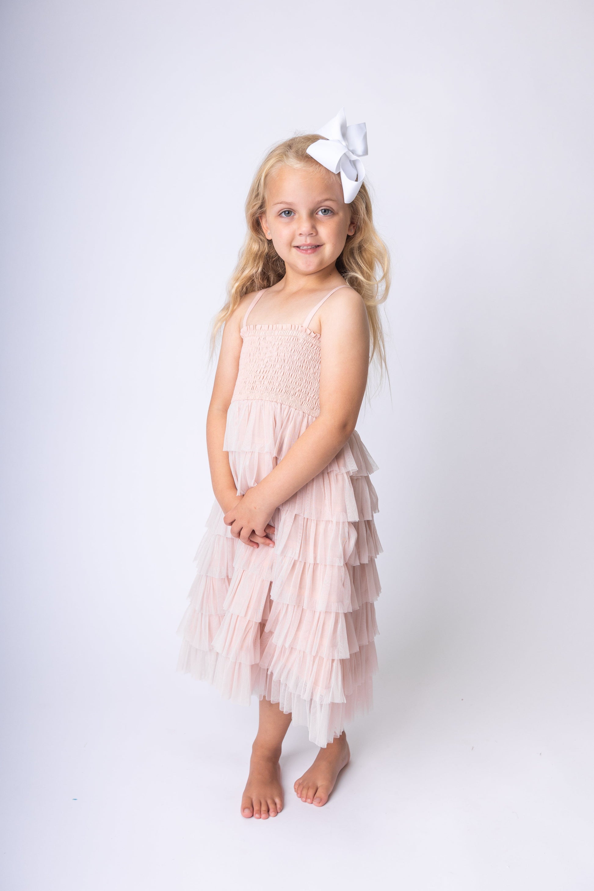 Light Pink Tulle Solid Color Tiered Ruffle Dress Dress Yo Baby India 