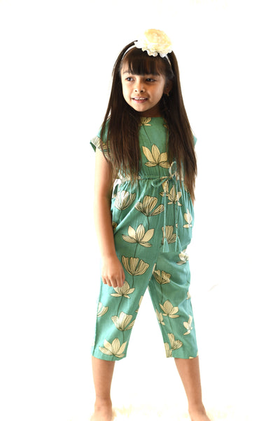 Limited Edition - Green Floral Jumpsuit with Drawstring Detail Dress Yo Baby Wholesale 