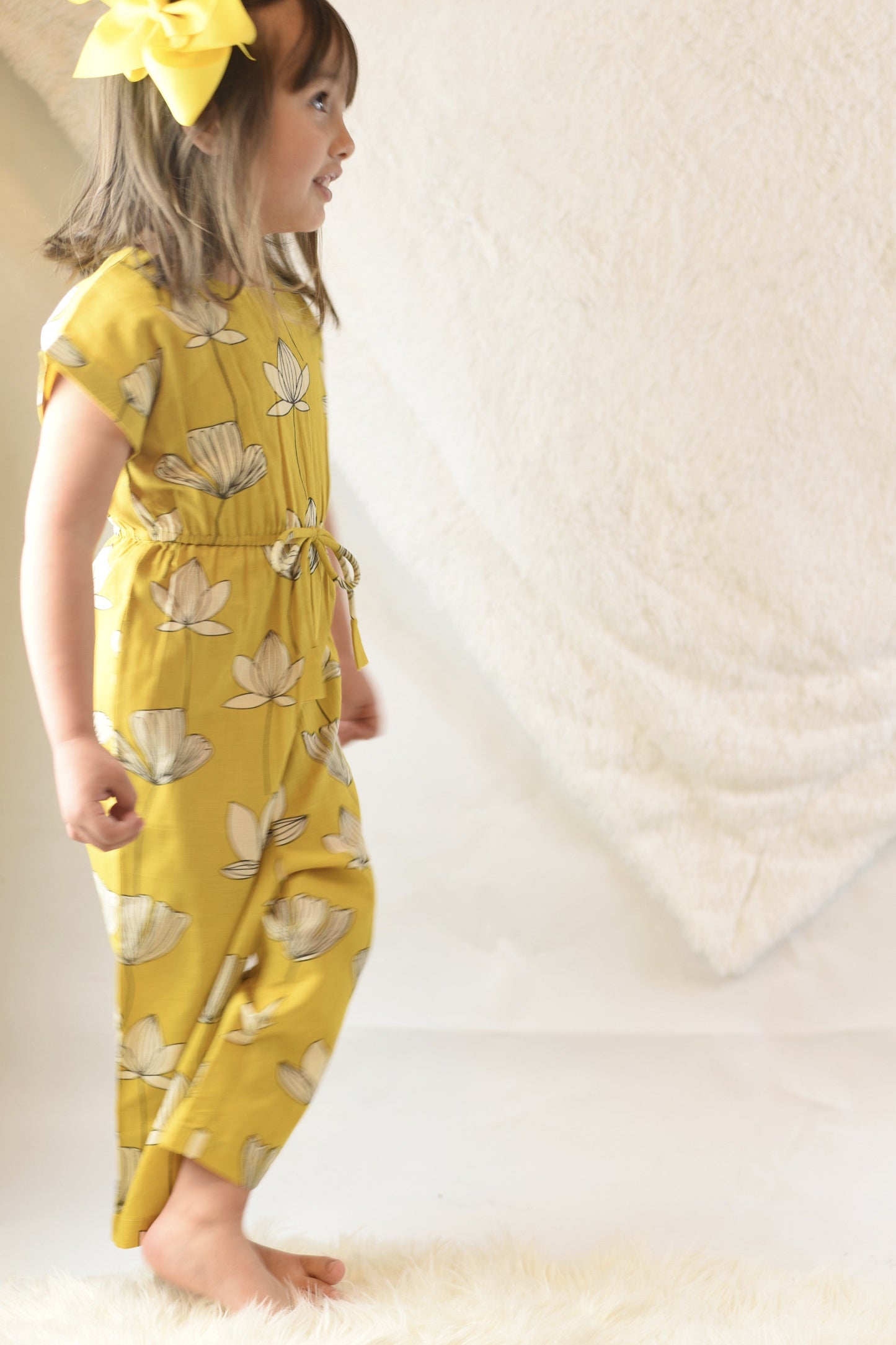 Limited Edition - Yellow Floral Jumpsuit with Drawstring Detail Dress Yo Baby Wholesale 