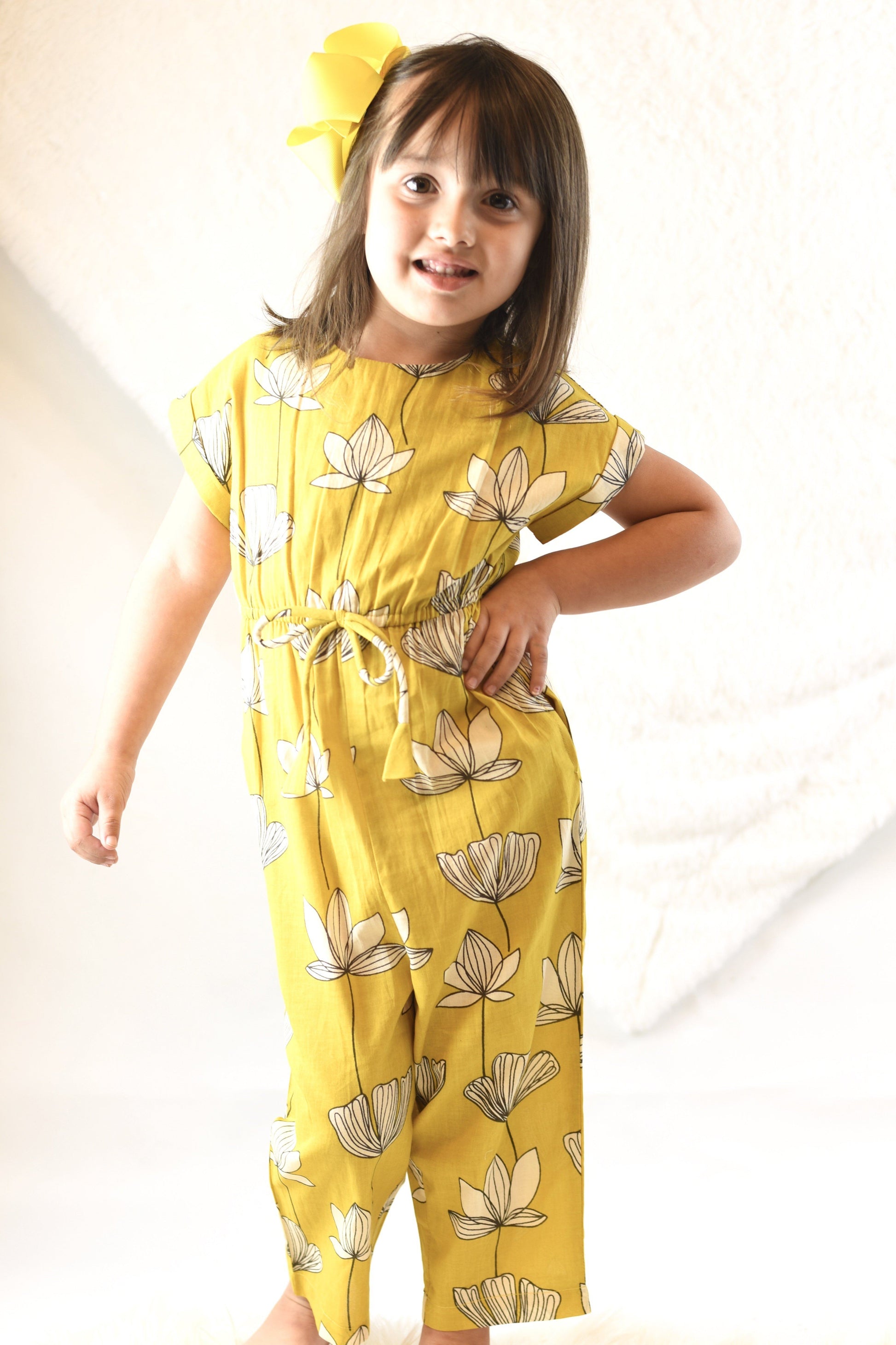 Limited Edition - Yellow Floral Jumpsuit with Drawstring Detail Dress Yo Baby Wholesale 