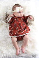 Maroon Pin Stipe Detail Flutter Sleeve Infant Dress with Matching Bloomer Dress Yo Baby Wholesale 