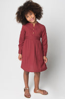Maroon Pleated Dress with Belt and Button Closure Dress Yo Baby Wholesale 